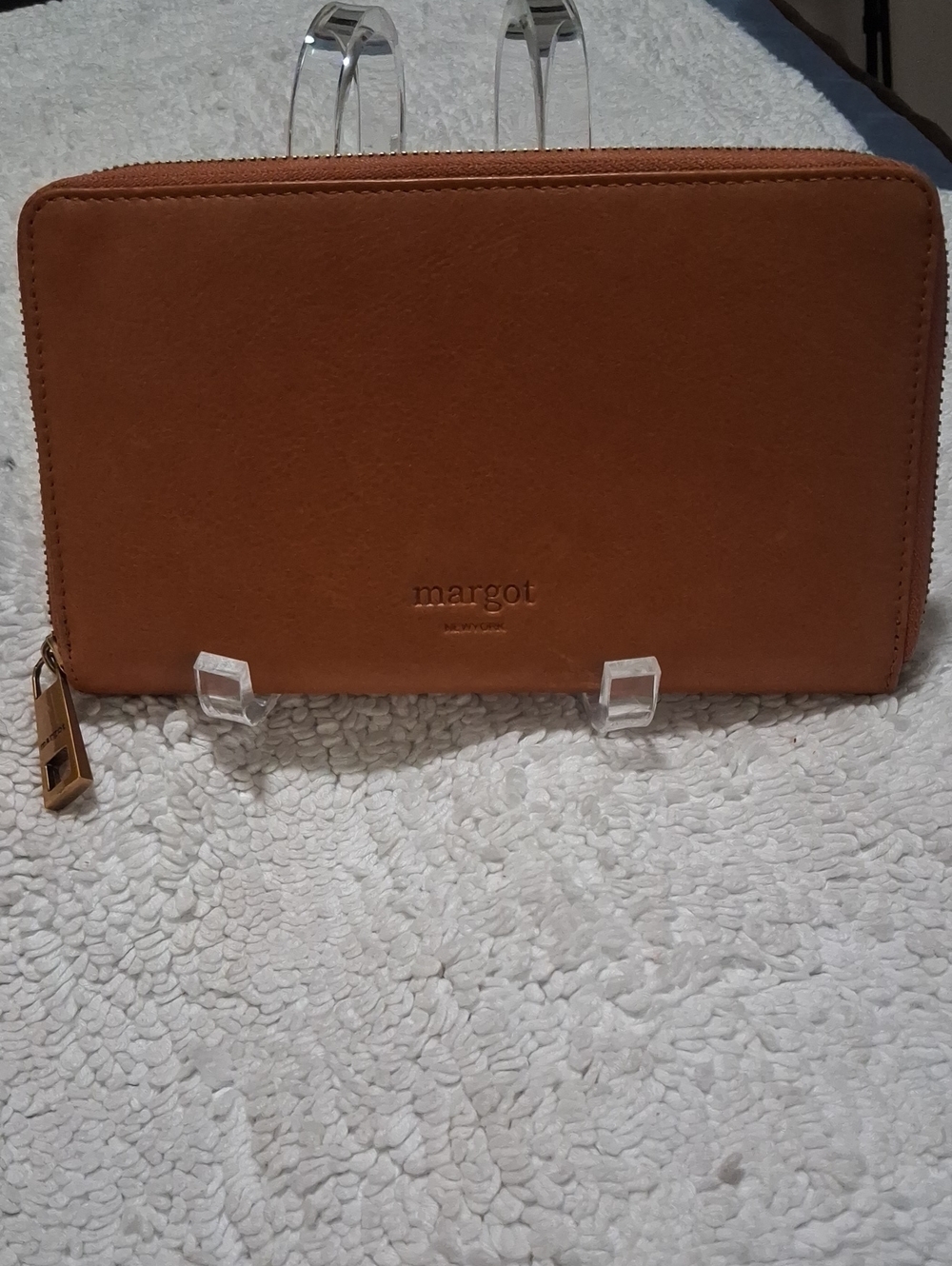 margot New York Zip-Around Leather Wallet with Gold Zipper Pull